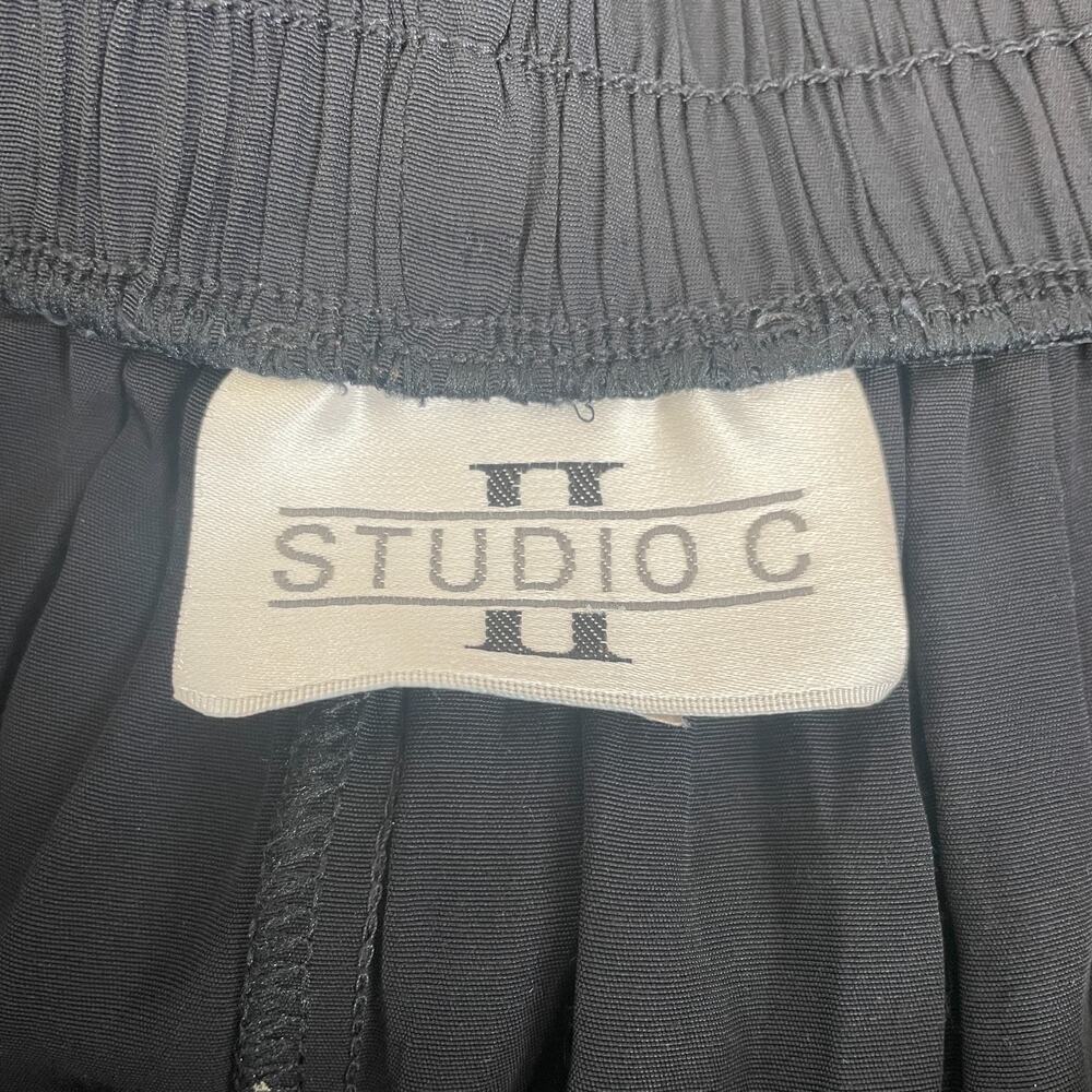 Vintage Pleated Skirt Size 16 Black Solid Midi ALine Minimal Academia Office 90s - Picture 9 of 13